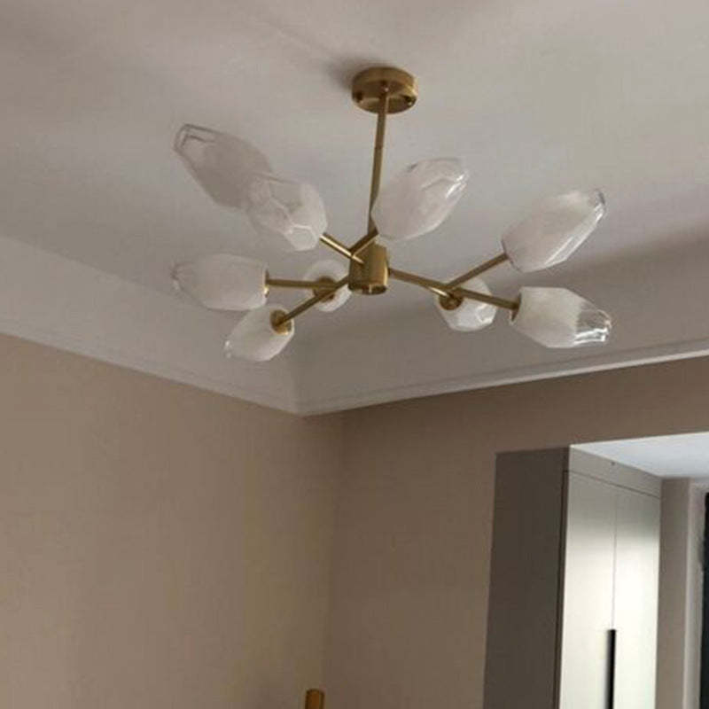 Contemporary Brass Glass Round Branch Chandelier