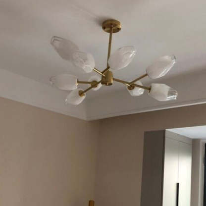 Contemporary Brass Glass Round Branch Chandelier