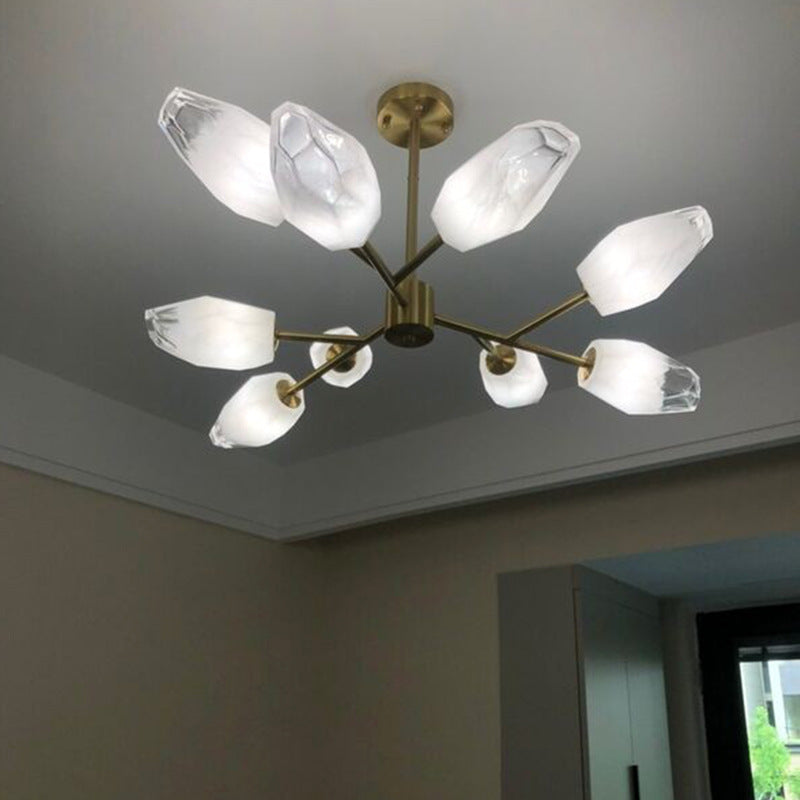 Contemporary Brass Glass Round Branch Chandelier