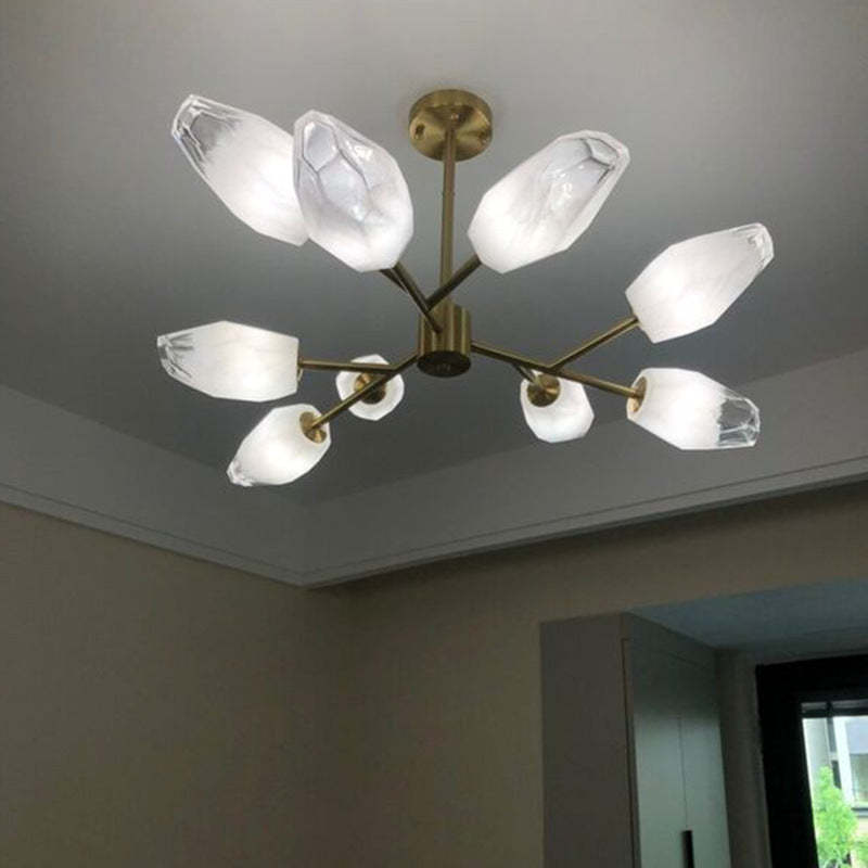 Contemporary Brass Glass Round Branch Chandelier