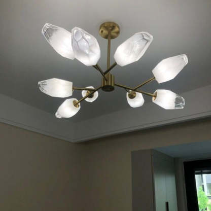 Contemporary Brass Glass Round Branch Chandelier