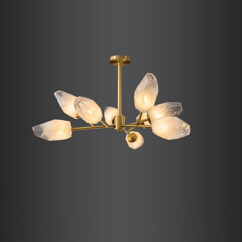 Contemporary Brass Glass Round Branch Chandelier