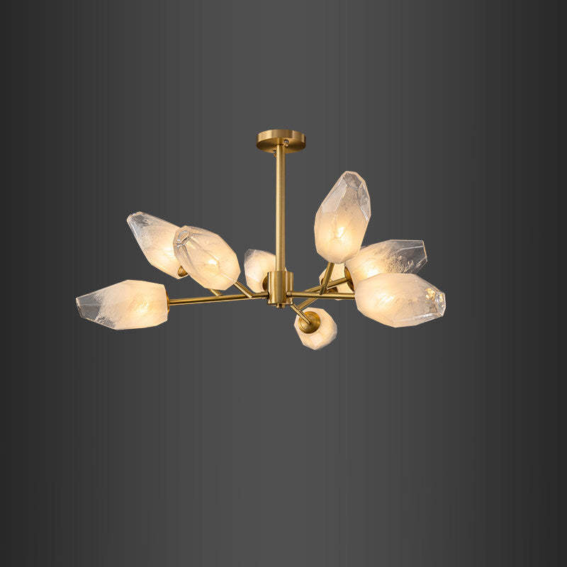 Contemporary Brass Glass Round Branch Chandelier