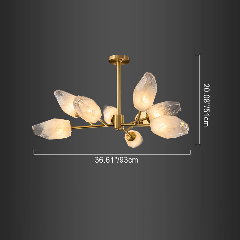 Contemporary Brass Glass Round Branch Chandelier — 12 / 220V-240V For UK/AU