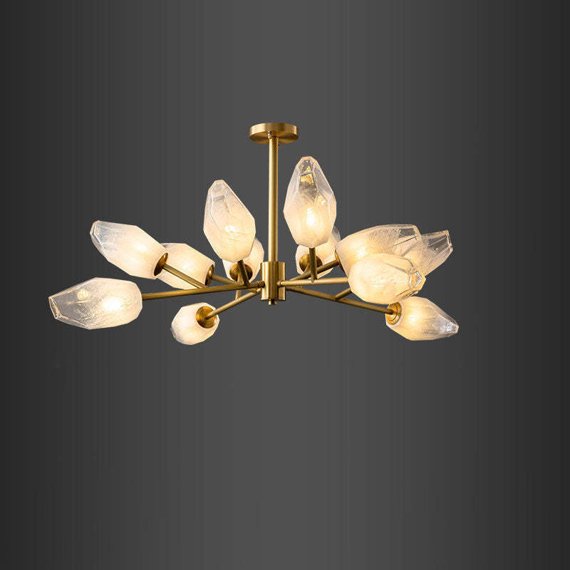 Contemporary Brass Glass Round Branch Chandelier