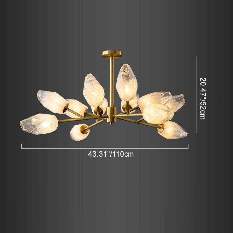 Contemporary Brass Glass Round Branch Chandelier