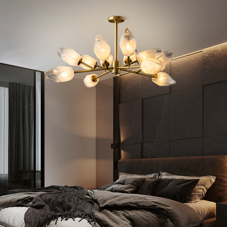 Contemporary Brass Glass Round Branch Chandelier — 9 / 220V-240V For UK/AU