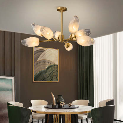 Contemporary Brass Glass Round Branch Chandelier — 9 / 110V-120V For US/CA