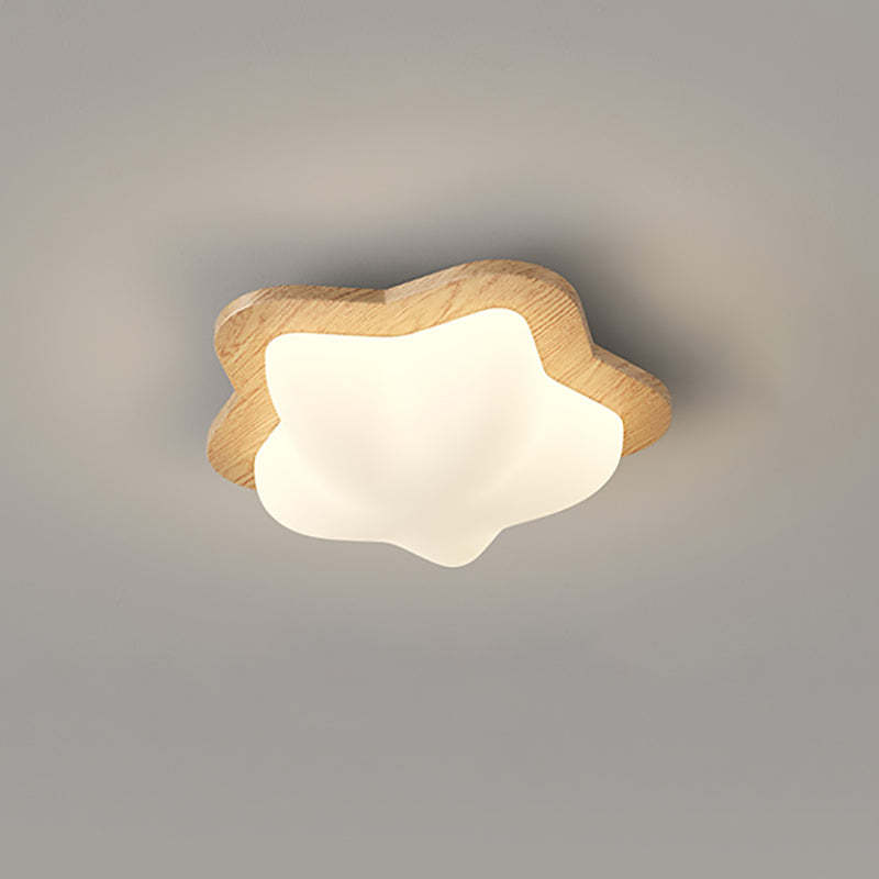 Chinese Rubberwood Heart Star Wave LED Flush Mount Light