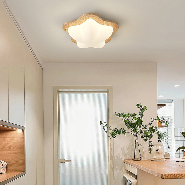 Chinese Rubberwood Heart Star Wave LED Flush Mount Light