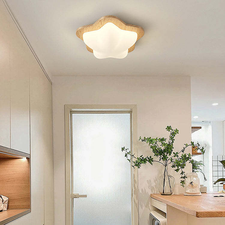 Chinese Rubberwood Heart Star Wave LED Flush Mount Light