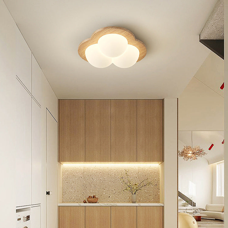 Chinese Rubberwood Heart Star Wave LED Flush Mount Light
