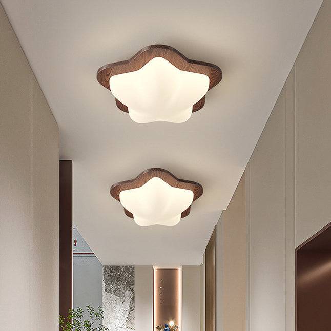 Chinese Rubberwood Heart Star Wave LED Flush Mount Light