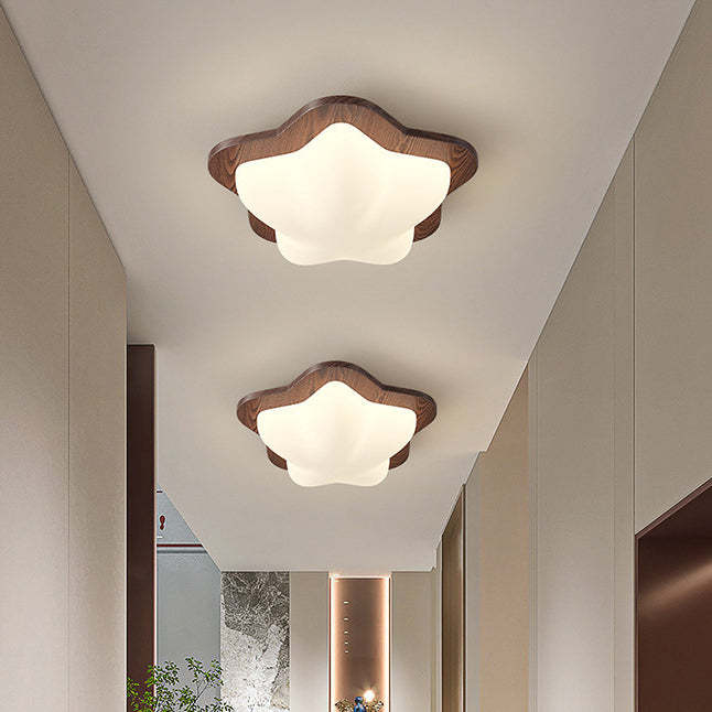 Chinese Rubberwood Heart Star Wave LED Flush Mount Light