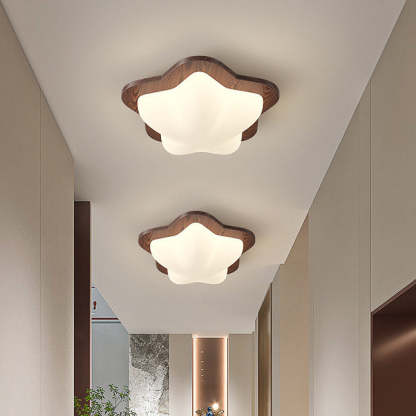 Chinese Rubberwood Heart Star Wave LED Flush Mount Light