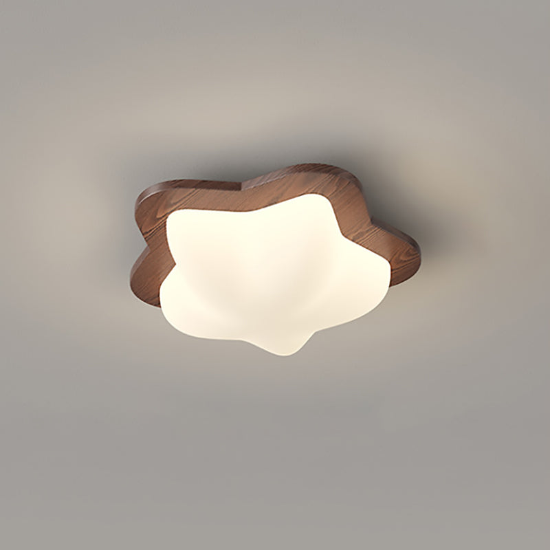 Chinese Rubberwood Heart Star Wave LED Flush Mount Light
