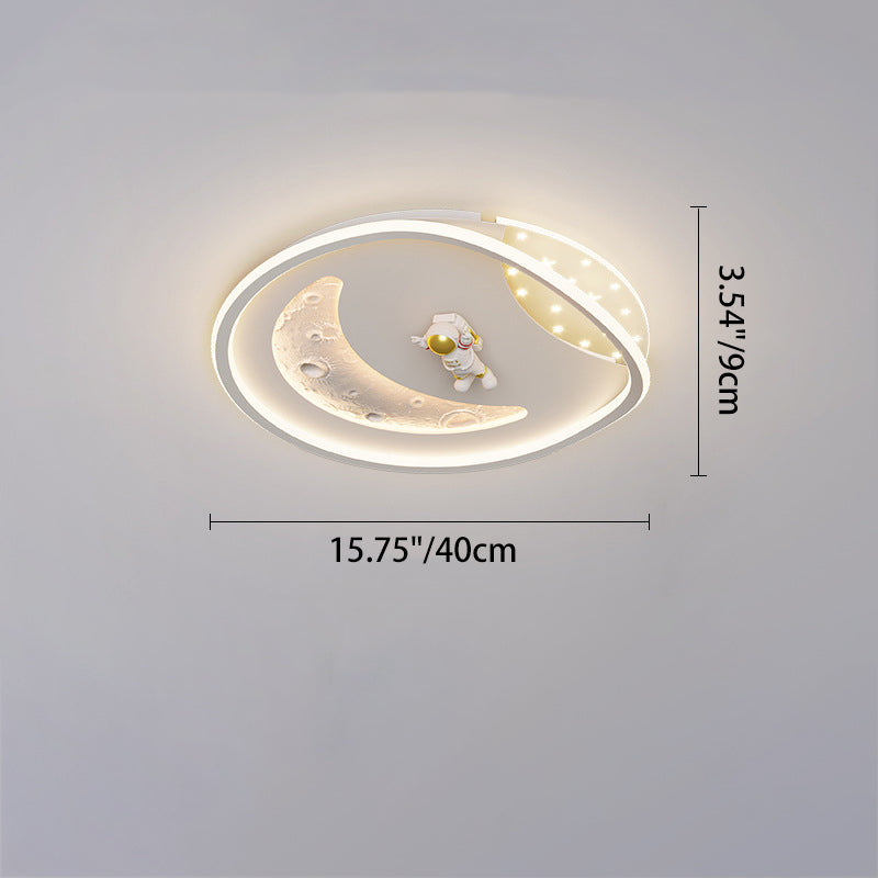 Art Deco Acrylic Resin Planet Astronaut LED Flush Light — 220V-240V For UK/AU & Black / Infinitely Dimmable