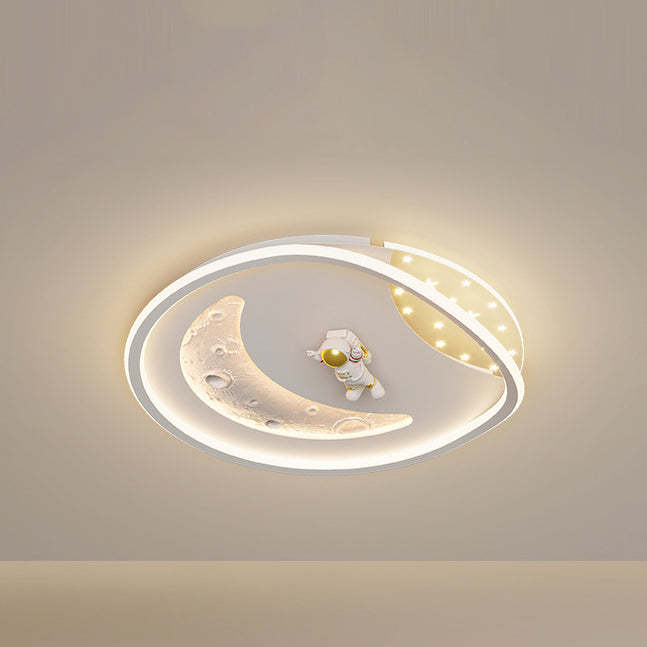 Art Deco Acrylic Resin Planet Astronaut LED Flush Light — 220V-240V For UK/AU & Blue / Infinitely Dimmable
