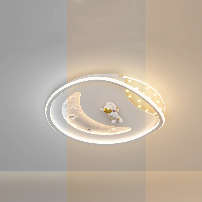 Art Deco Acrylic Resin Planet Astronaut LED Flush Light — 110V-120V For US/C & Black / Infinitely Dimmable