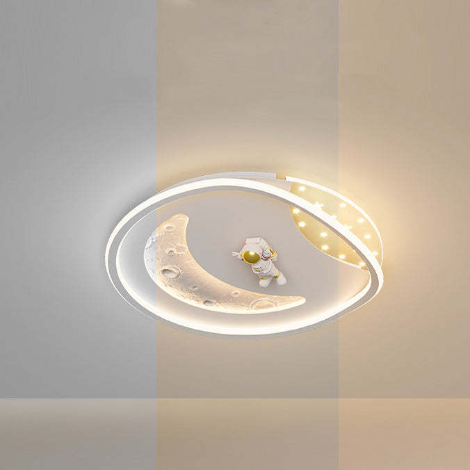 Art Deco Acrylic Resin Planet Astronaut LED Flush Light — 110V-120V For US/C & Black / Infinitely Dimmable