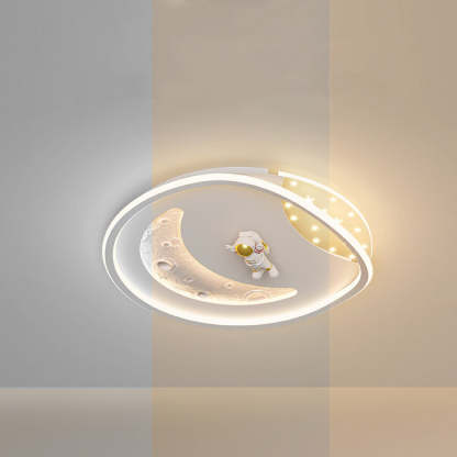 Art Deco Acrylic Resin Planet Astronaut LED Flush Light — 110V-120V For US/C & Black / Infinitely Dimmable