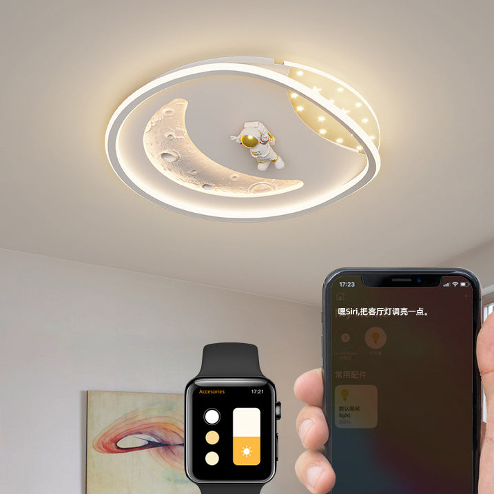 Art Deco Acrylic Resin Planet Astronaut LED Flush Light — 220V-240V For UK/AU & White / Infinitely Dimmable