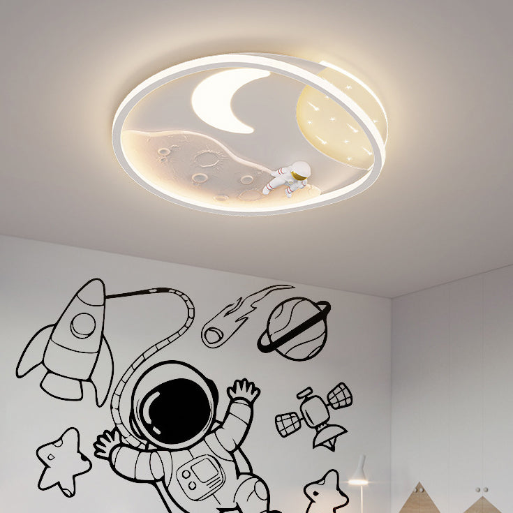 Art Deco Acrylic Resin Planet Astronaut LED Flush Light