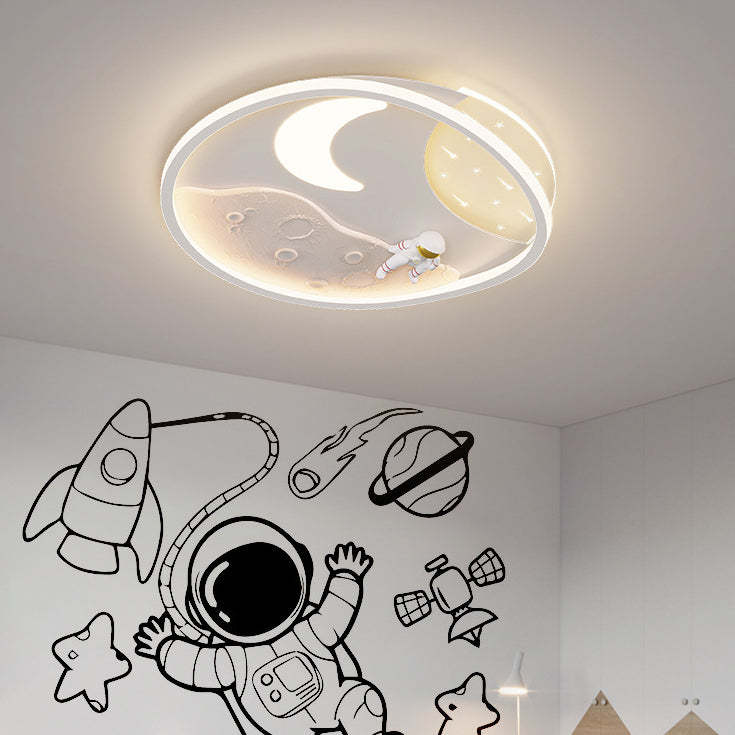Art Deco Acrylic Resin Planet Astronaut LED Flush Light — 110V-120V For US/C & White / Infinitely Dimmable