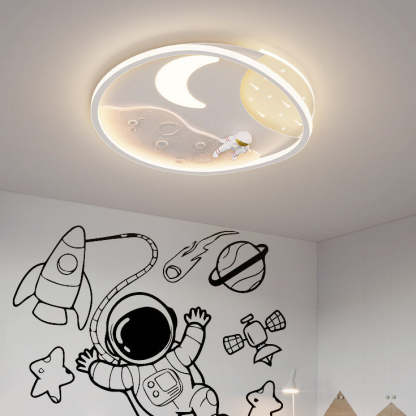 Art Deco Acrylic Resin Planet Astronaut LED Flush Light — 110V-120V For US/C & White / Infinitely Dimmable