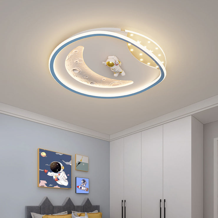 Art Deco Acrylic Resin Planet Astronaut LED Flush Light — 220V-240V For UK/AU & White / Infinitely Dimmable