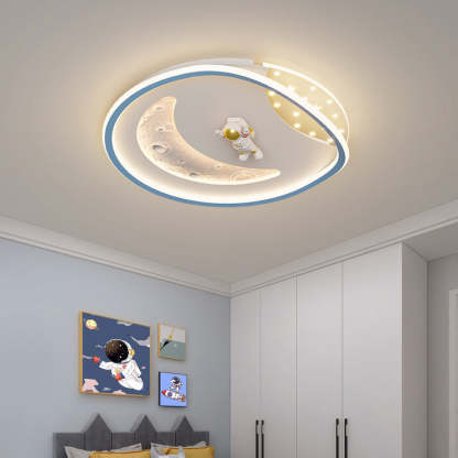 Art Deco Acrylic Resin Planet Astronaut LED Flush Light — 220V-240V For UK/AU & White / Infinitely Dimmable