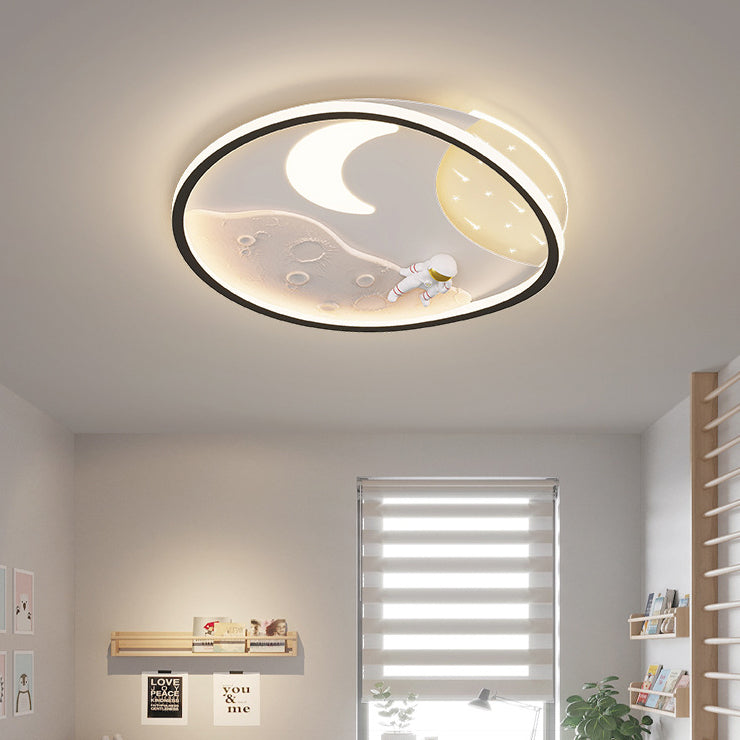 Art Deco Acrylic Resin Planet Astronaut LED Flush Light — 110V-120V For US/C & Black / Infinitely Dimmable