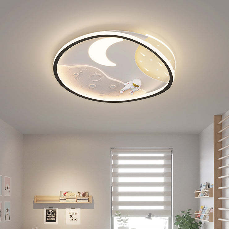 Art Deco Acrylic Resin Planet Astronaut LED Flush Light — 110V-120V For US/C & Black / Infinitely Dimmable