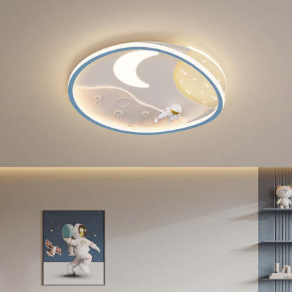 Art Deco Acrylic Resin Planet Astronaut LED Flush Light — 110V-120V For US/C & Black / Infinitely Dimmable