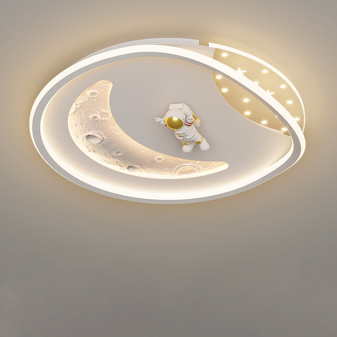 Art Deco Acrylic Resin Planet Astronaut LED Flush Light — 110V-120V For US/C & White / Infinitely Dimmable