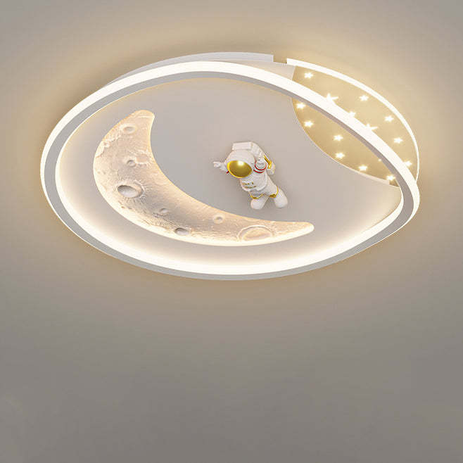 Art Deco Acrylic Resin Planet Astronaut LED Flush Light — 110V-120V For US/C & White / Infinitely Dimmable
