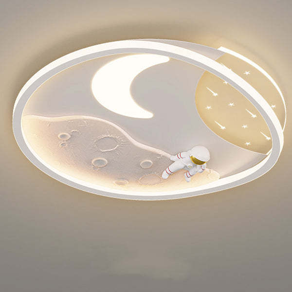 Art Deco Acrylic Resin Planet Astronaut LED Flush Light — 220V-240V For UK/AU & White / Infinitely Dimmable