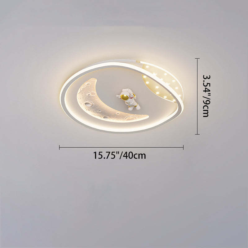Art Deco Acrylic Resin Planet Astronaut LED Flush Light — 220V-240V For UK/AU & Black / Infinitely Dimmable