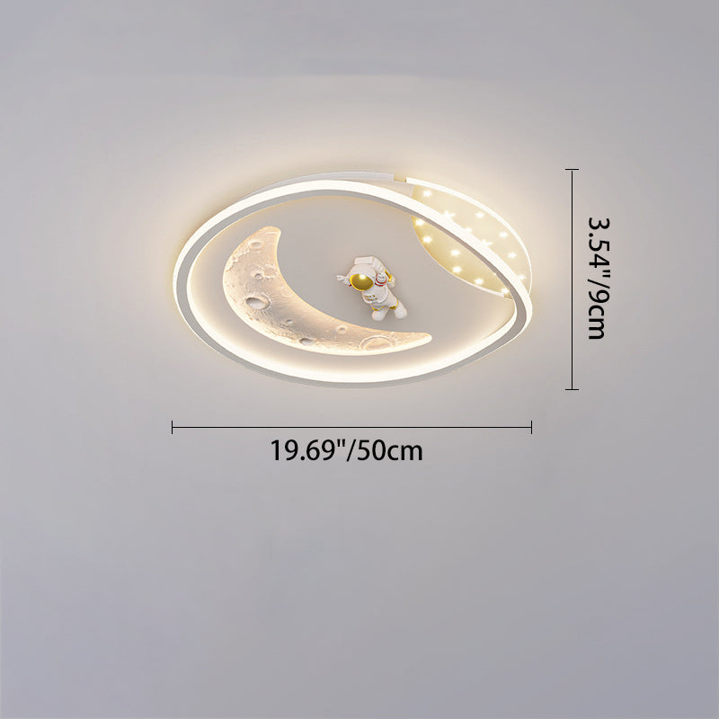 Art Deco Acrylic Resin Planet Astronaut LED Flush Light — 110V-120V For US/C & Blue / Infinitely Dimmable