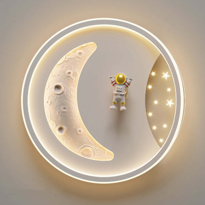 Art Deco Acrylic Resin Planet Astronaut LED Flush Light — 220V-240V For UK/AU & Black / Infinitely Dimmable