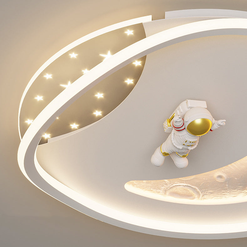 Art Deco Acrylic Resin Planet Astronaut LED Flush Light — 110V-120V For US/C & White / Infinitely Dimmable