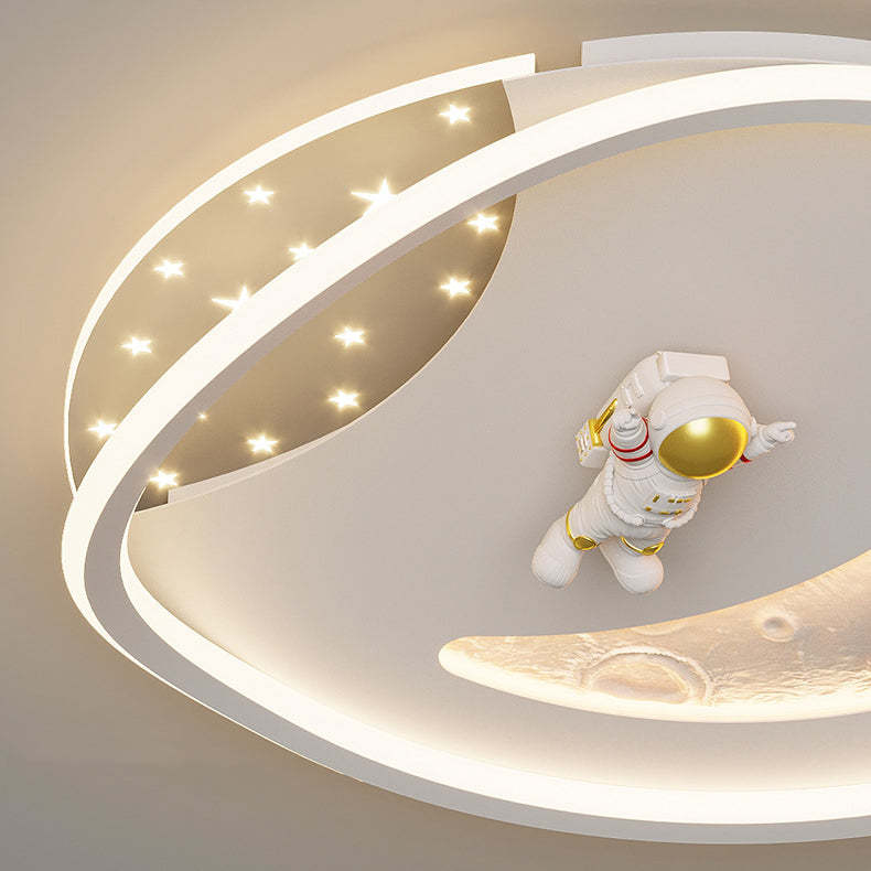 Art Deco Acrylic Resin Planet Astronaut LED Flush Light — 110V-120V For US/C & White / Infinitely Dimmable