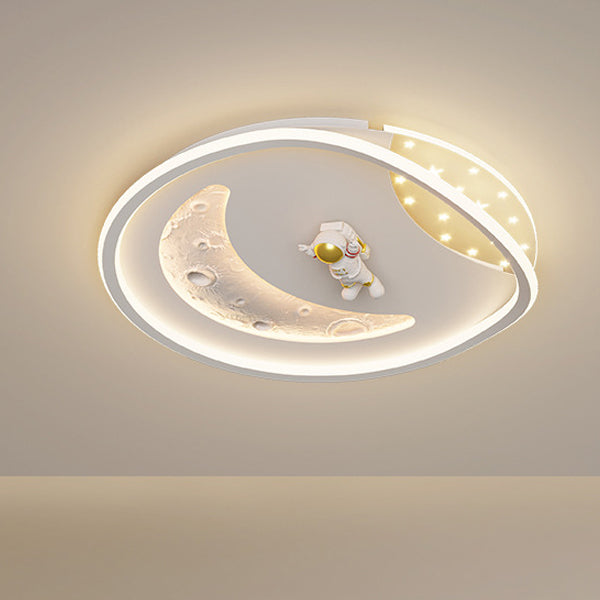 Art Deco Acrylic Resin Planet Astronaut LED Flush Light — 110V-120V For US/C & Blue / Infinitely Dimmable