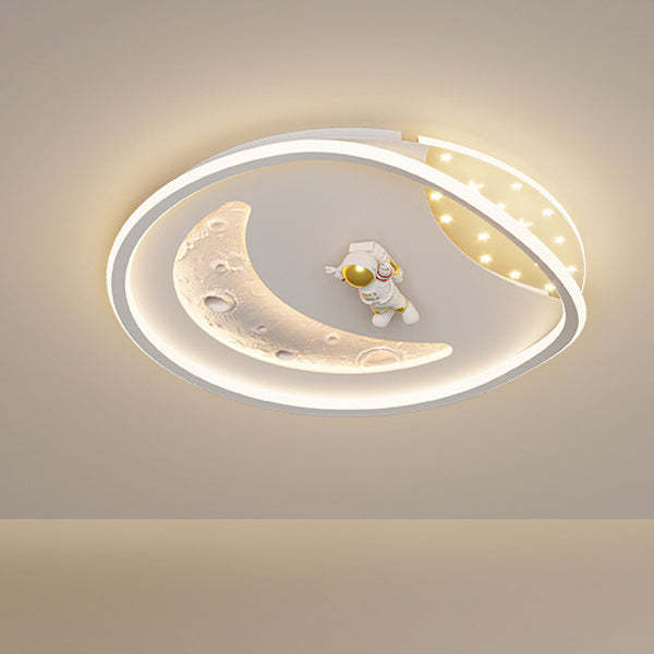 Art Deco Acrylic Resin Planet Astronaut LED Flush Light — 110V-120V For US/C & Blue / Infinitely Dimmable