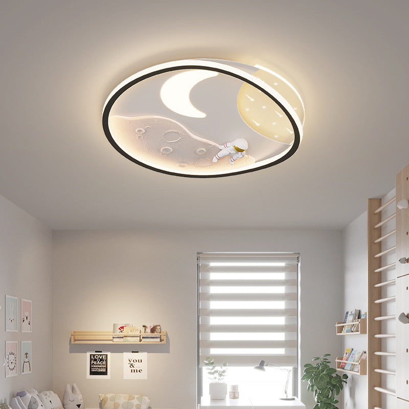Art Deco Acrylic Resin Planet Astronaut LED Flush Light — 220V-240V For UK/AU & Black / Infinitely Dimmable