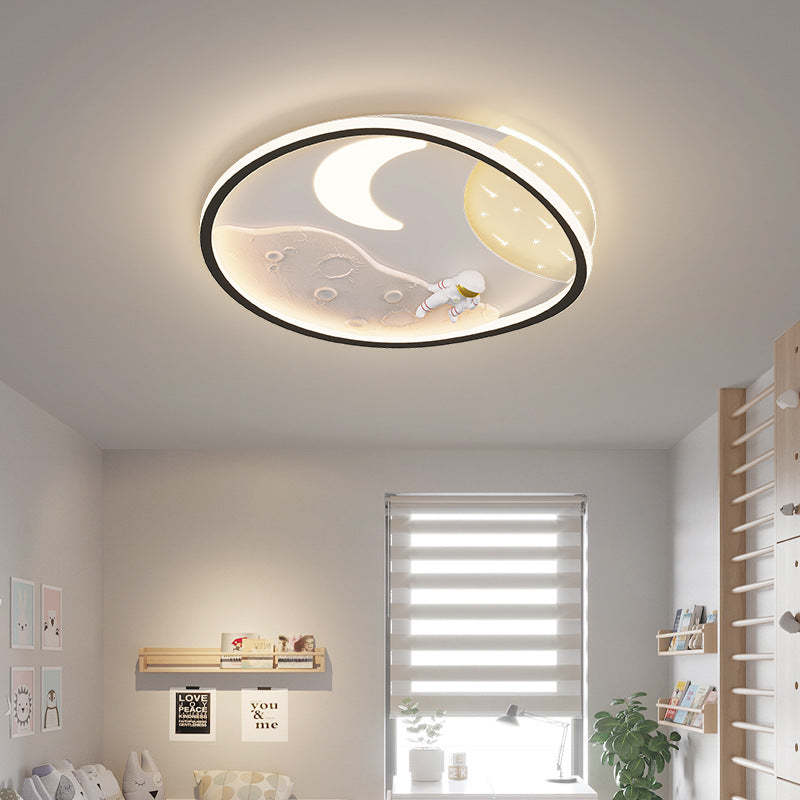 Art Deco Acrylic Resin Planet Astronaut LED Flush Light — 220V-240V For UK/AU & Black / Infinitely Dimmable