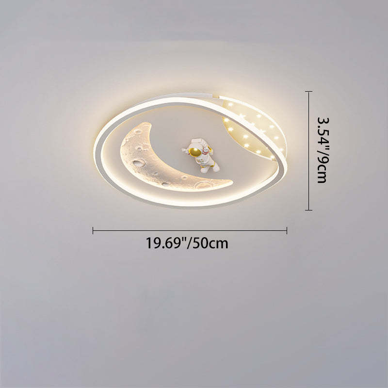 Art Deco Acrylic Resin Planet Astronaut LED Flush Light — 110V-120V For US/C & Blue / Infinitely Dimmable