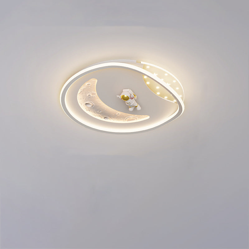 Art Deco Acrylic Resin Planet Astronaut LED Flush Light — 110V-120V For US/C & White / Infinitely Dimmable