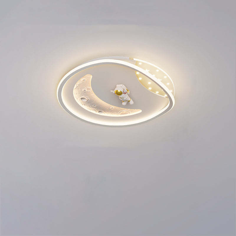 Art Deco Acrylic Resin Planet Astronaut LED Flush Light — 110V-120V For US/C & White / Infinitely Dimmable