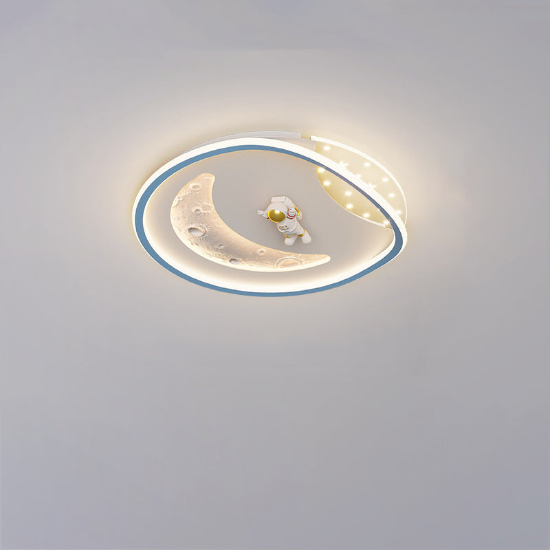 Art Deco Acrylic Resin Planet Astronaut LED Flush Light — 220V-240V For UK/AU & White / Infinitely Dimmable